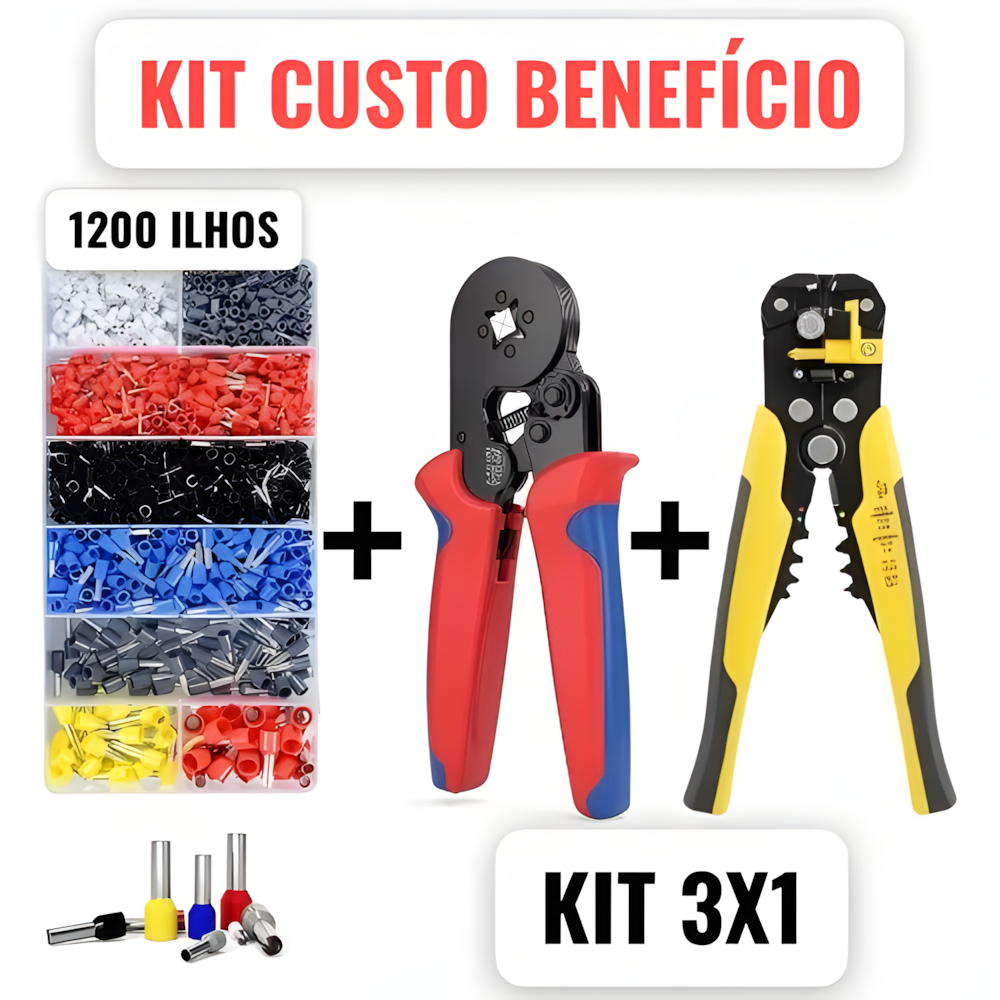 Kit Alicate Crimpar + Box Terminais Ilhos Descascador Fio alicate ...