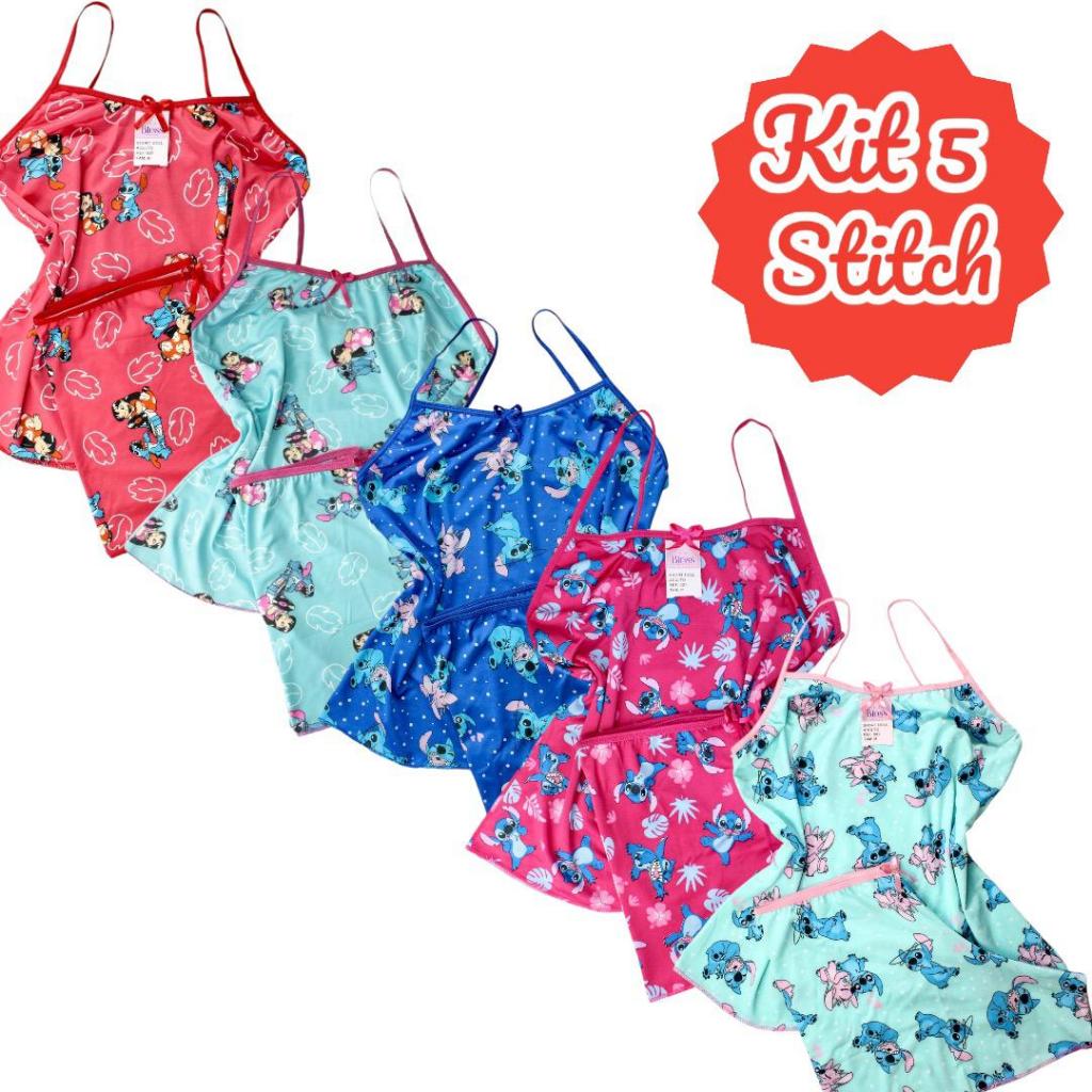 Kit 5 pijama infantil Stitch Short doll infantil do Stitch pijama crianças em Oferta na Shopee