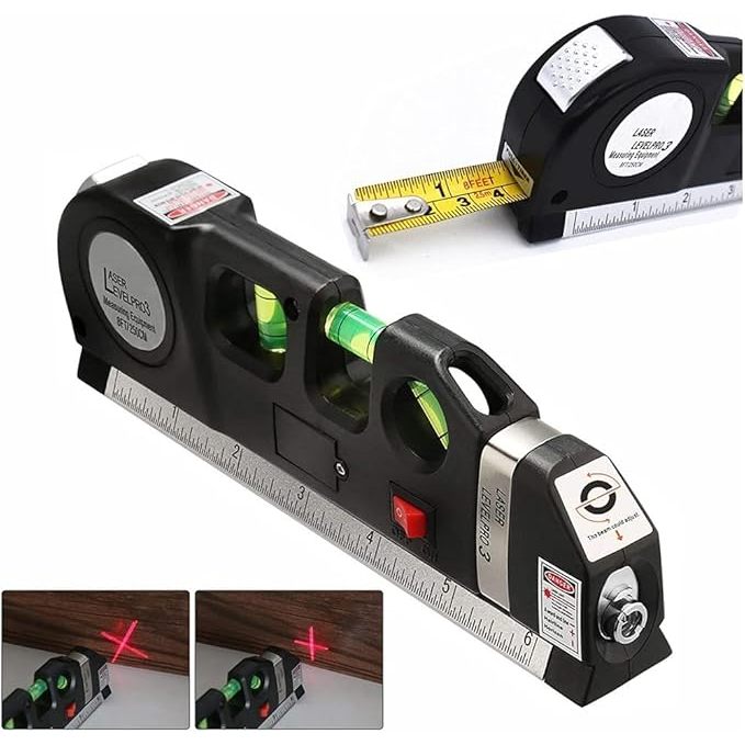 Nível Laser Multifuncional Profissional Trena Level Pro3 Estágios Nivelador com 3 Linhas e Trena Integrada