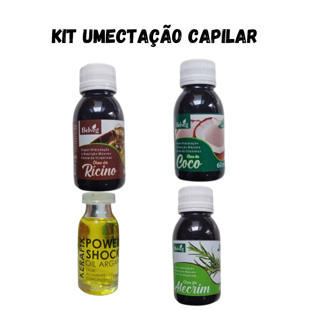 Kit Completo para Umectação Capilar oleo de Rícinio Argan Coco Alecrim ...