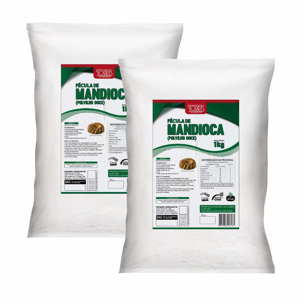 Fécula de Mandioca 1kg Kit 2 Unidades (polvilho doce) | Shopee Brasil