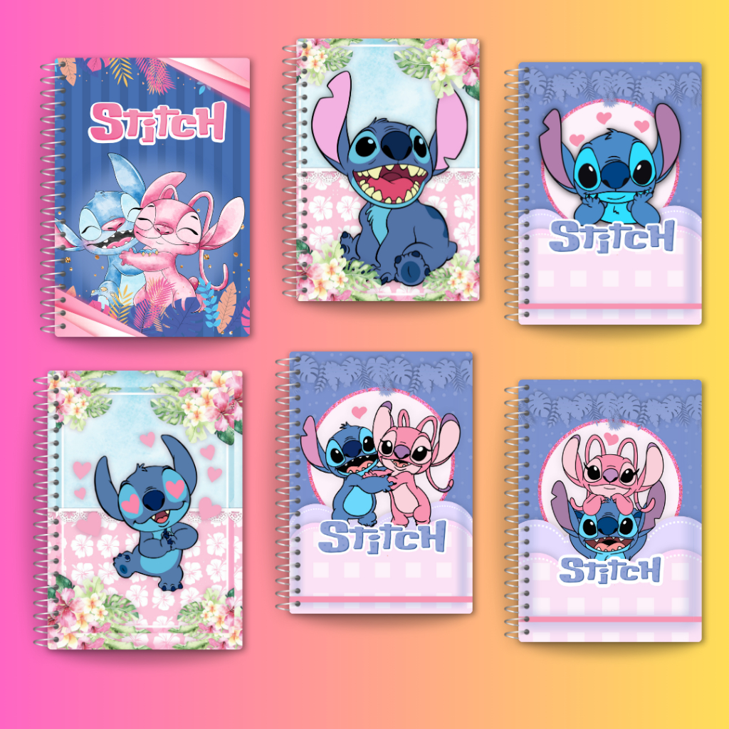 Kit 6 cadernos Stitch - Tamanho Pequeno - 50 folhas - CAPA DURA ...