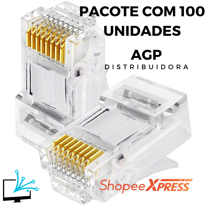 Kit Conectores Rj45 Cat5e Rede Internet Telecom Banho De Ouro Cabo Rede ...