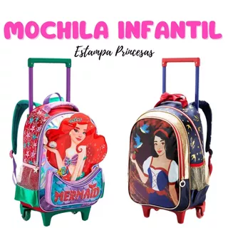 Mochila Escolar Infantil de Rodinhas Menina Bolsa Resistente Impermeável Princesas 3D em Oferta na Shopee