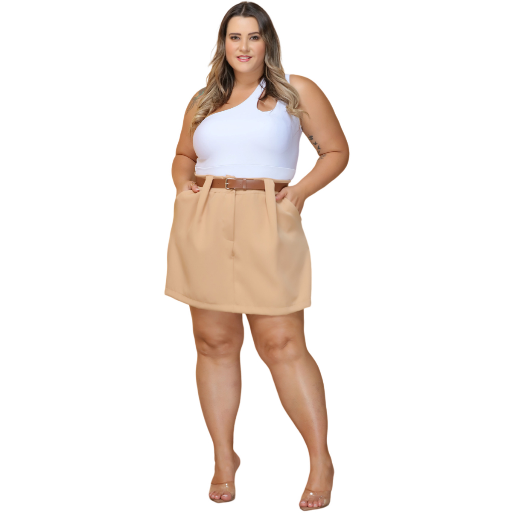 Short Saia Alfaiataria Feminina Tam M ate G3 Plus Size Acompanhar Cinto ...