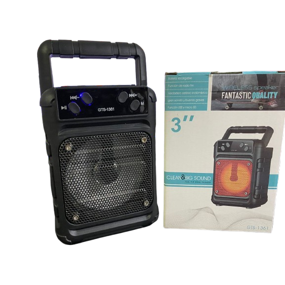 GTS - 1361 Mini Caixa De Som Fantastic Quality 3'" Auto - Falante Bluetooth Com LED Colorido GTS - 1361