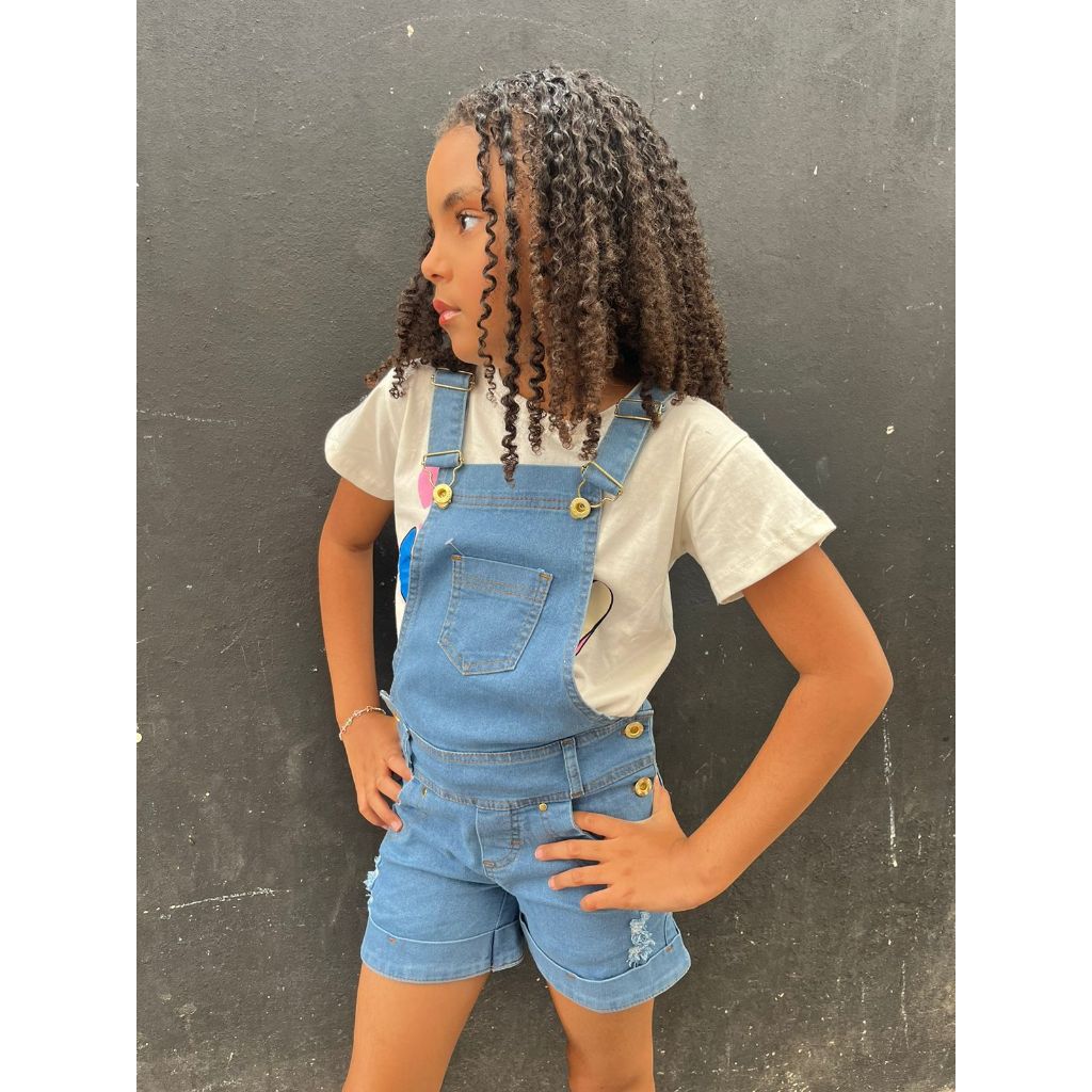 Macaquinho Jardineira Jeans Mae E Filha Jardineira Macacão Short