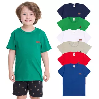 Kit 5 Camisetas Manga Curta Infantil Menino Básica Lisa Tamanho 2 ao 16