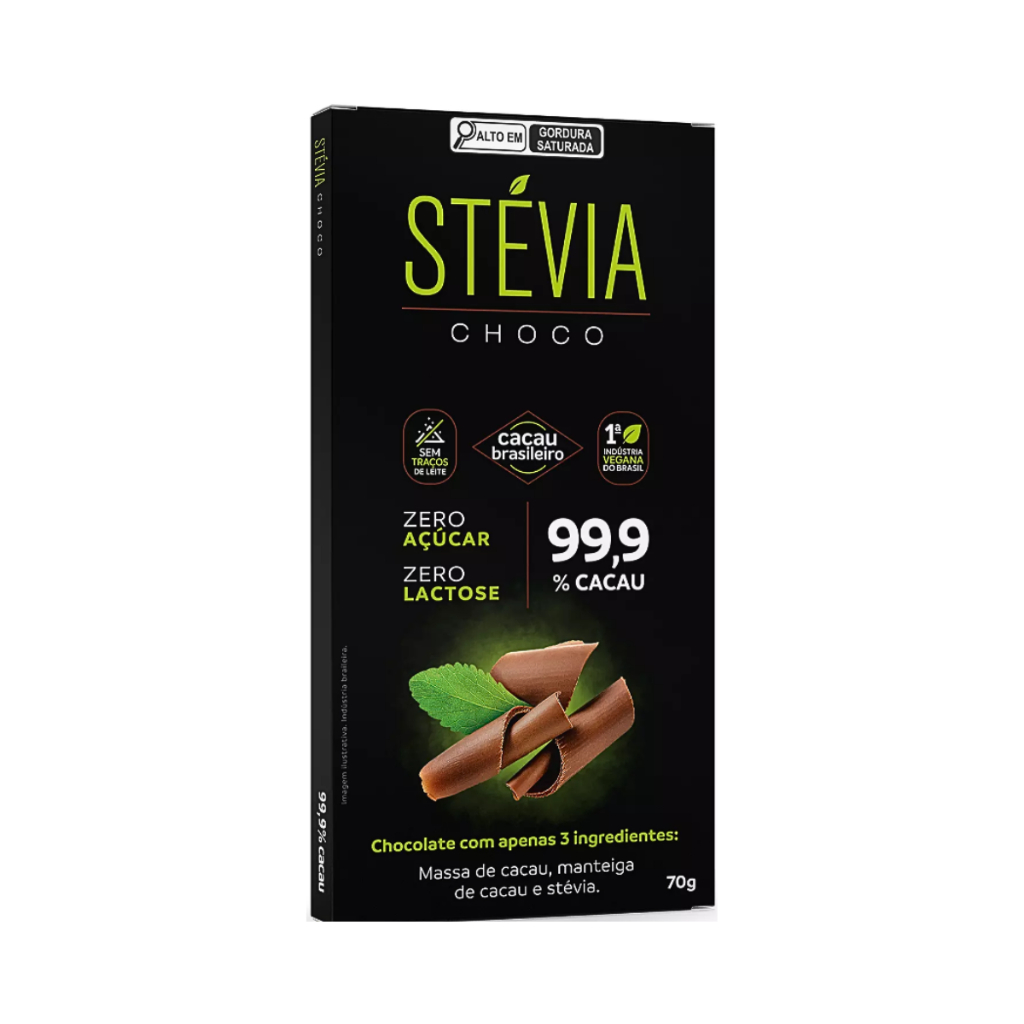 Chocolate 99,9% Cacau Zero Açúcar Zero Lactose 70g - Stévia Choco ...