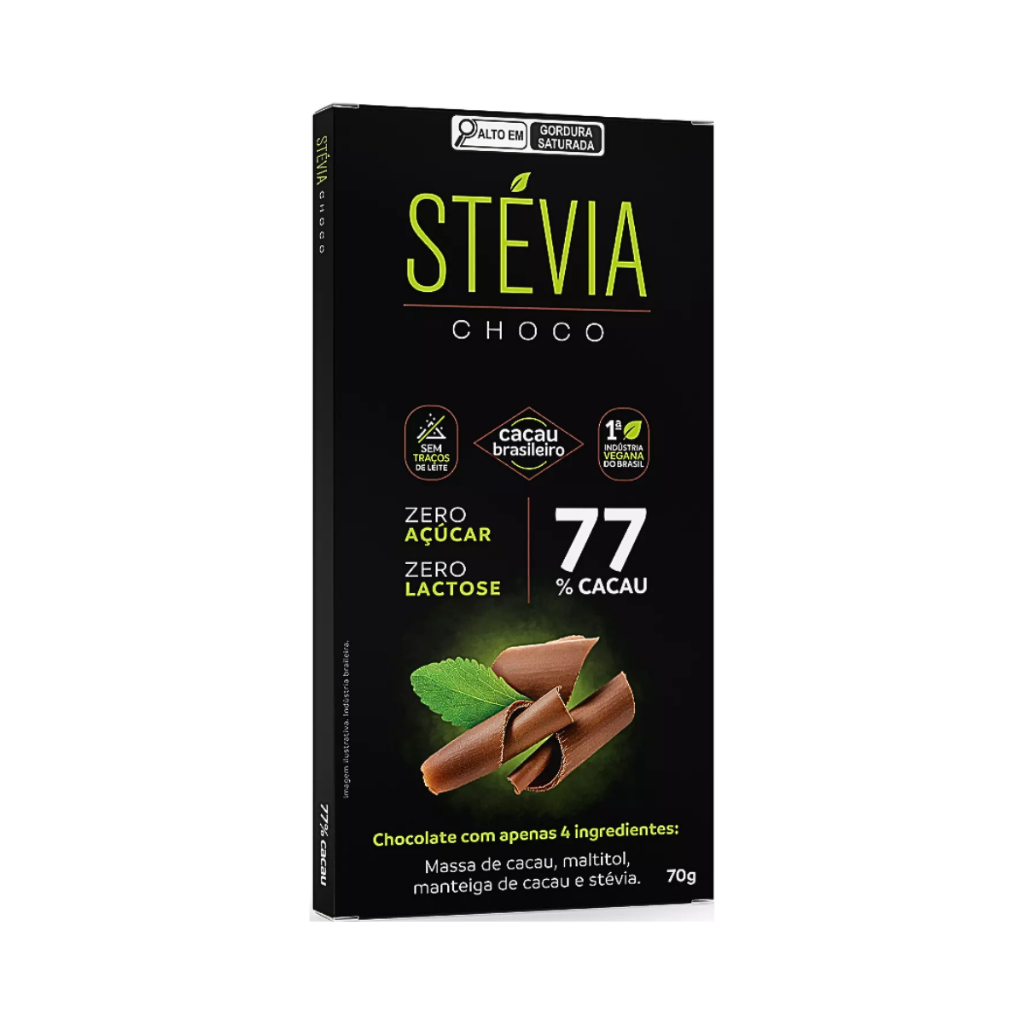 Chocolate 77% Cacau Zero Açúcar Zero Lactose 70g - Stévia Choco