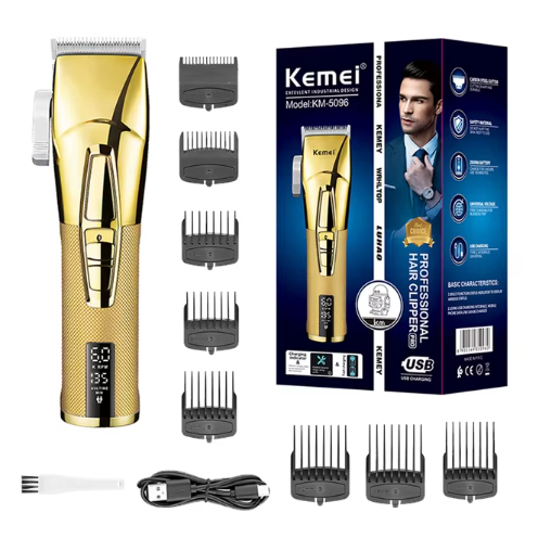 Maquina De Cortar Cabelo Profissional Kemei Km 5096 Com Visor LCD