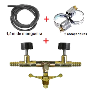 Kit Registro Gás 13 Kg Alta Pressão 2 Saídas Mangueira 1,5m em Oferta na Shopee