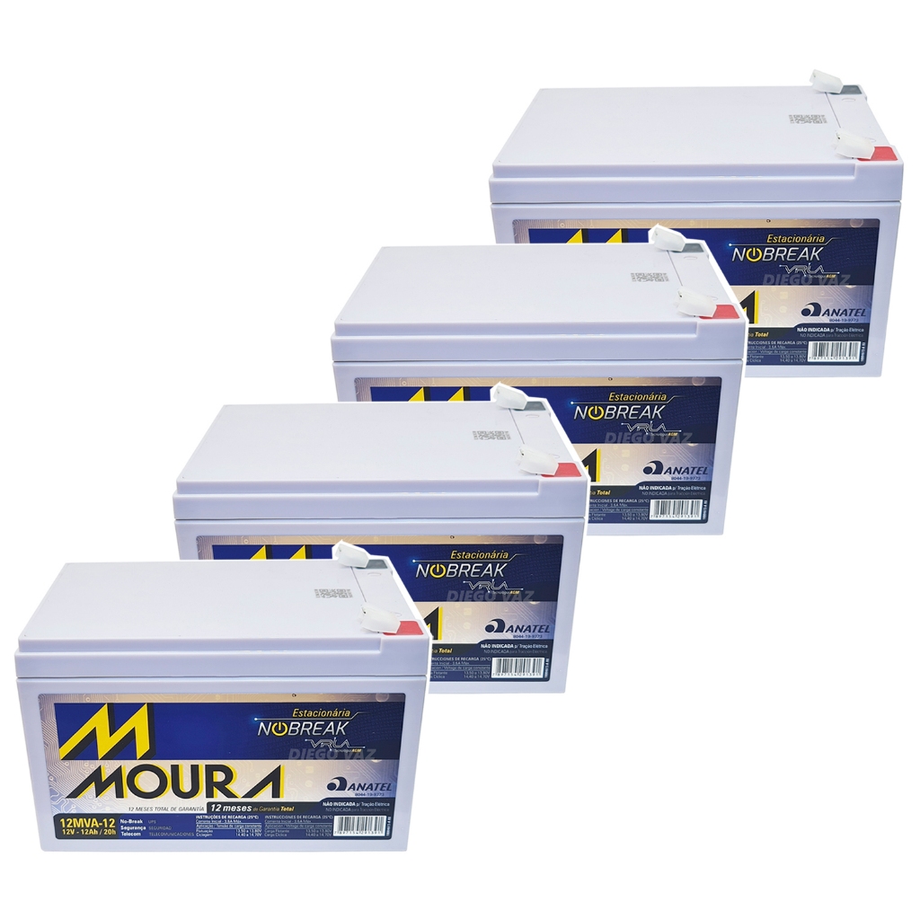 Kit 4 Baterias Moura VRLA Nobreak 12Ah 12V 12MVA-12