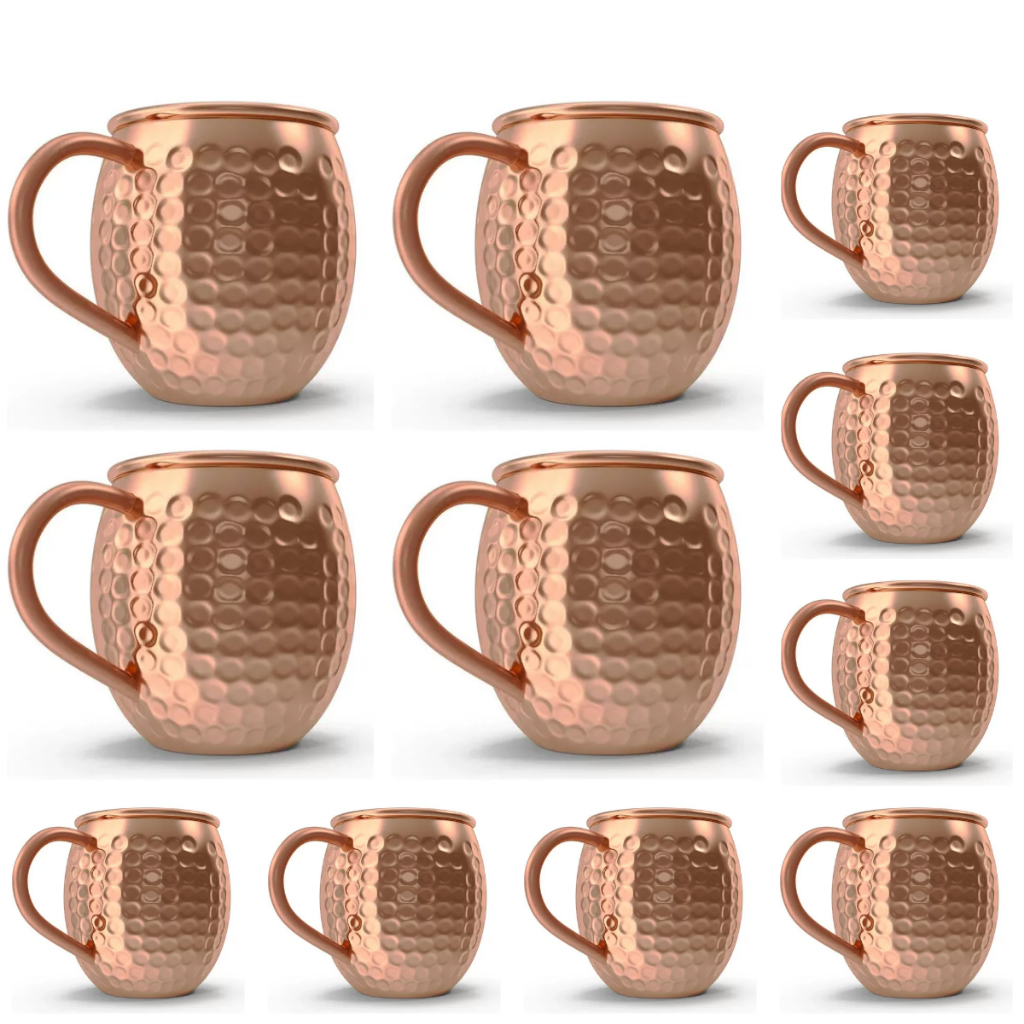 Kit Jogo 2, 4, 6, 8 e 10 Canecas Moscow Mule Inox 480ml Conjunto Resistente Martelada