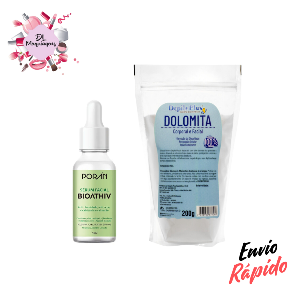 Kit DOLOMITA 100% E SÉRUM FACIAL BIOATHIV PELE ACNEICA 20ML | Shopee Brasil