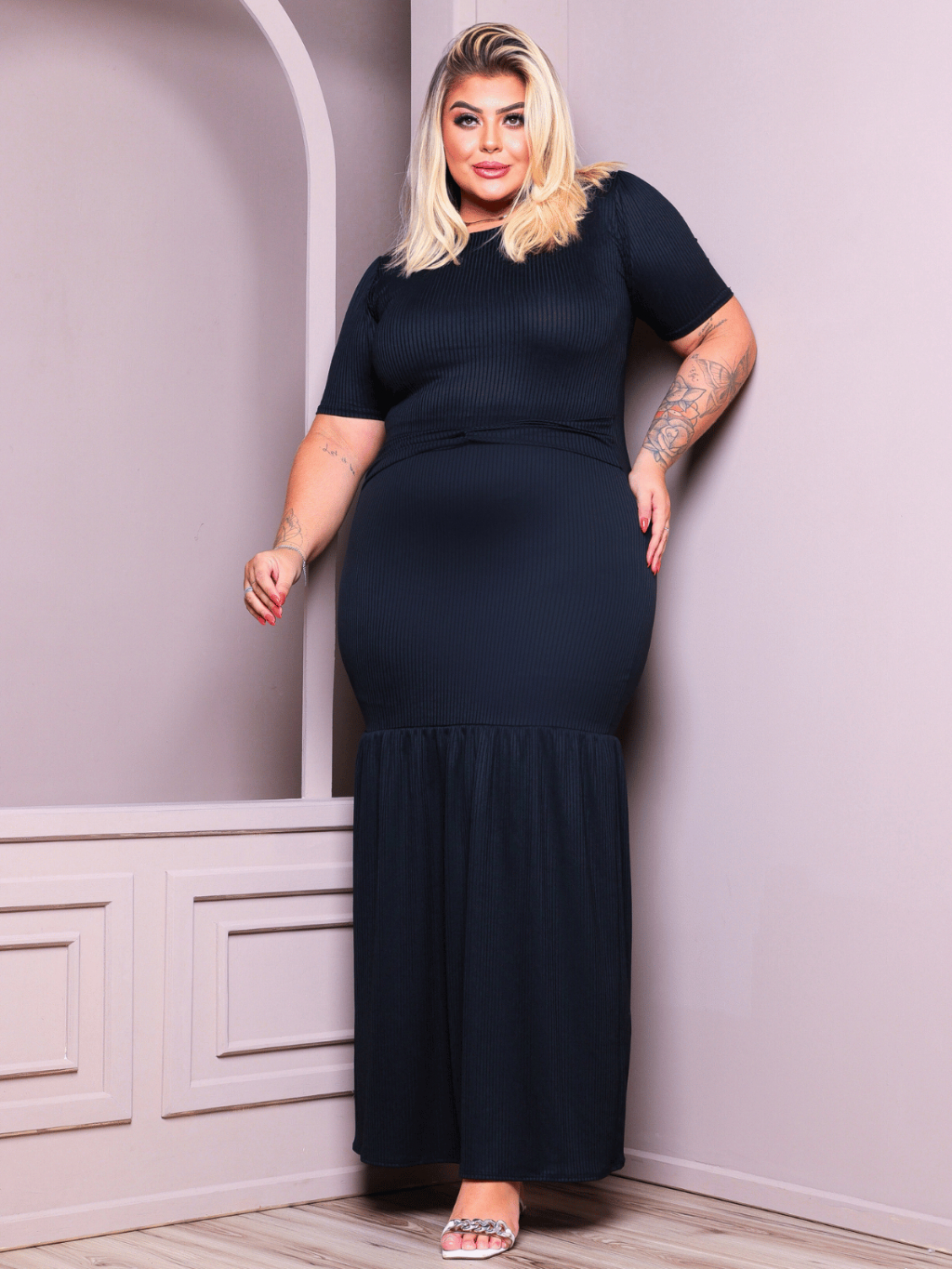 Vestido Feminino Longo Maria Canelado Social Moda Evangelica Plus Size ...