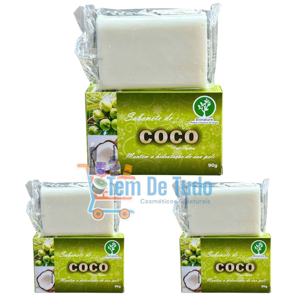 3x Sabonete de Coco Anti-Séptico 90g (cada) Bionature | Shopee Brasil