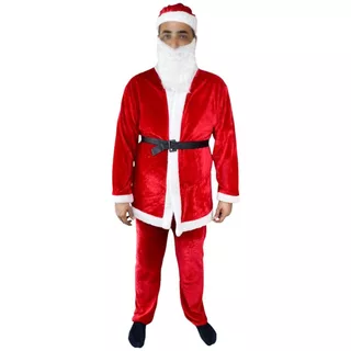 Roupa Papai Noel Luxo 5 Peças Natal Fantasia Natalina Completa Adulto Brilhante