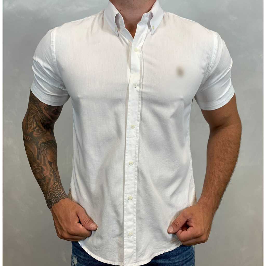 Camisa manga curta Branca casual 100% algodão festas passeio fim de ano ...