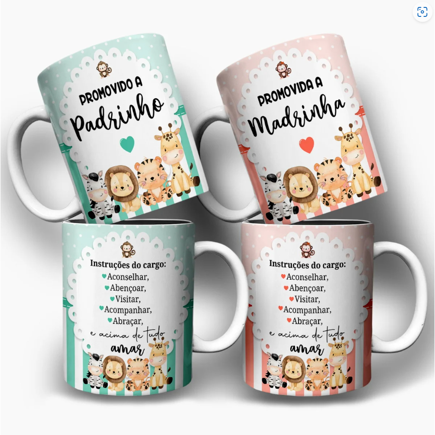 caneca personalizada padrinho e madrinha de batismo dinda e dindo ...