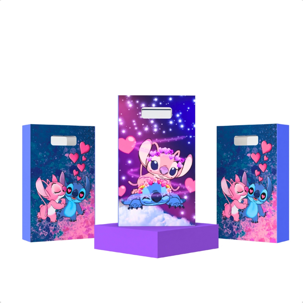 Lembrancinha Stitch e Angel Aniversario Festa infantil Sacolinha