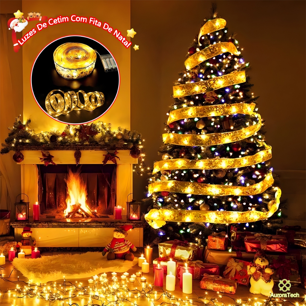 2M 5M 10M Luzes De Cetim LED Com Fita De Natal Enfeites De Natal ...