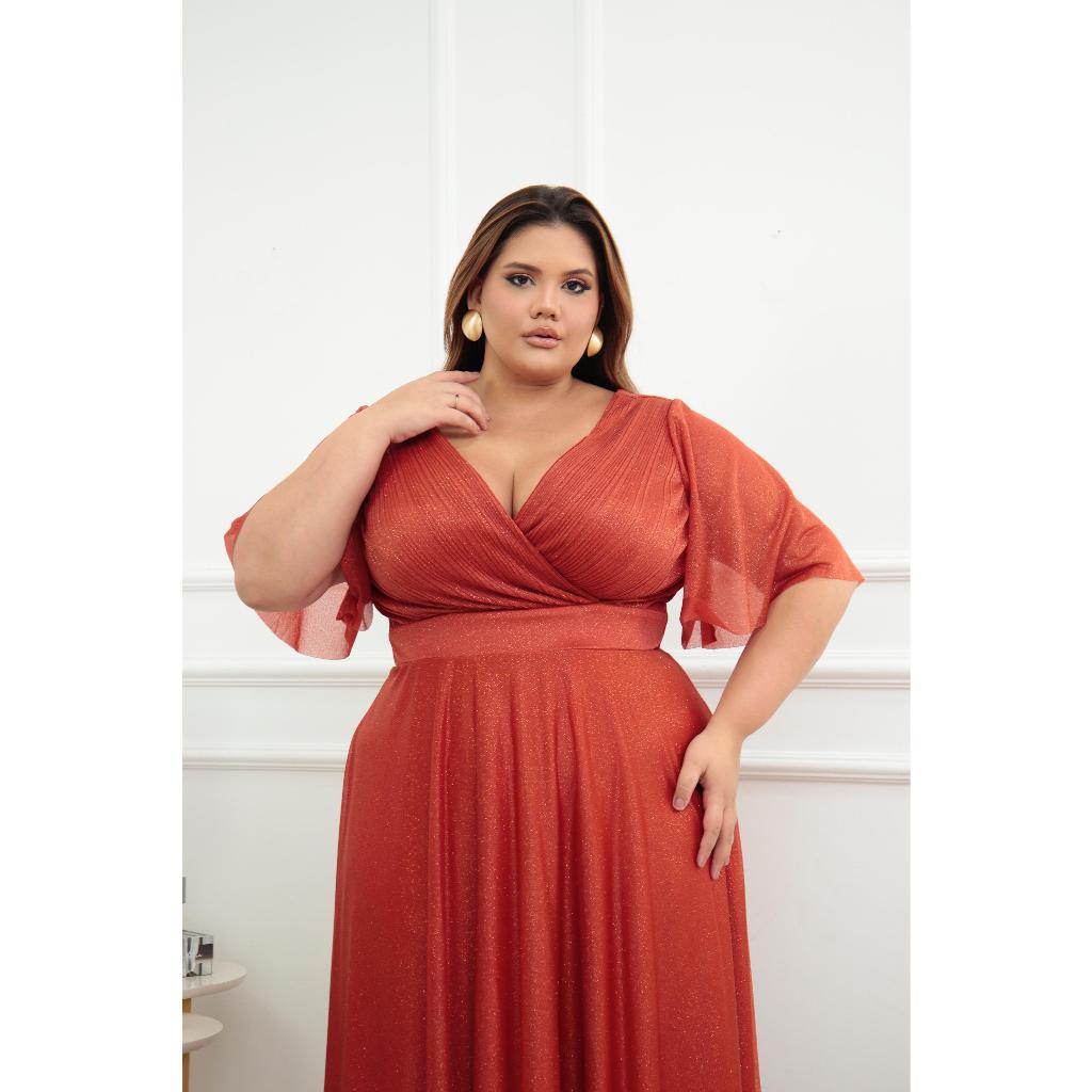 Terracota Vestido Plus Size Para Casamento Convidada Vestido Para