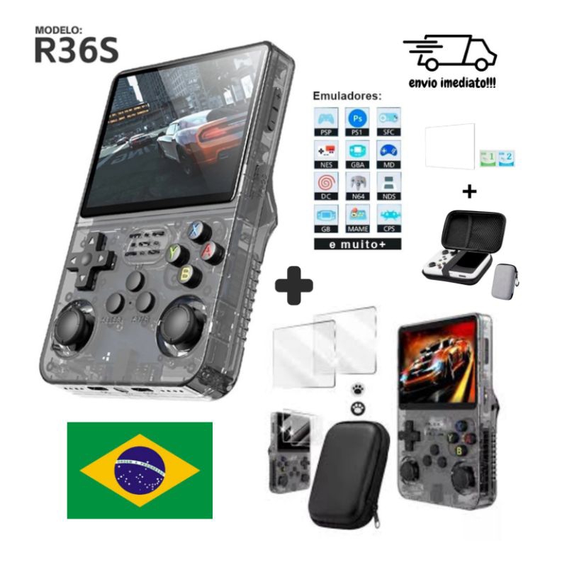 R36S console mini game Retro com case para transporte | Shopee Brasil
