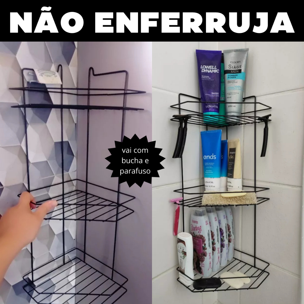 Porta Shampoo Organizador Prateleira Cantoneira Suporte Acessório Decoração Para Banheiro