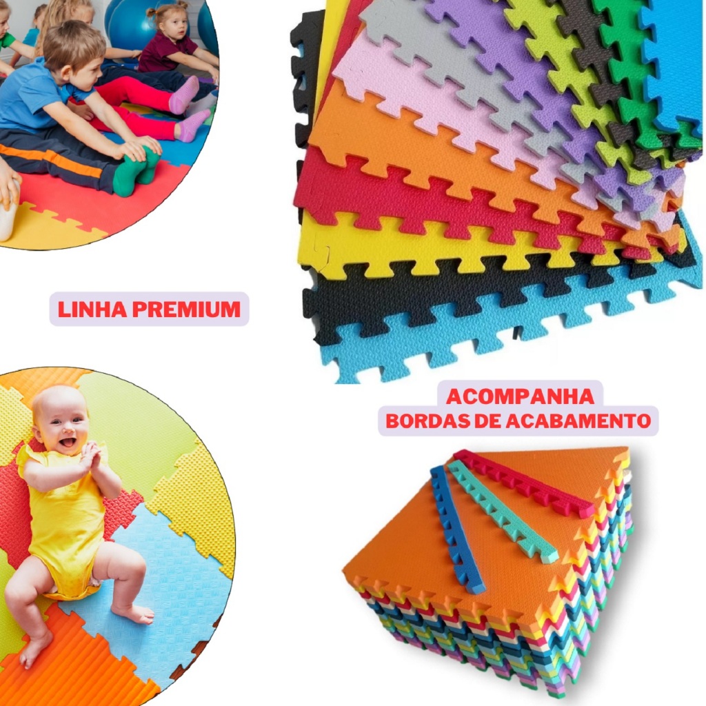 Kit 10 Tatames Tapetes EVA 50x50x1cm 10mm Infantil Bebê Academia com ...