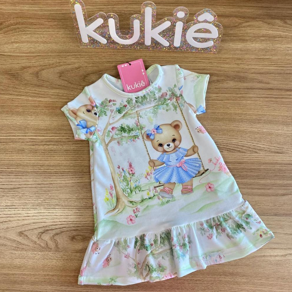 Vestido Infantil Verão Kukie Ursinho em Molecotton Shopee Brasil