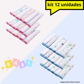 12 Unidades Pano de Boca Bebe Fralda de Boca Babete 100% Algodão 30cm x 30cm em Oferta na Shopee