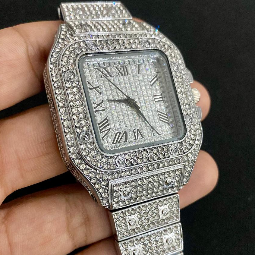 Relógio Cravejado Brilhante Premium Quadrado Ice | Shopee Brasil