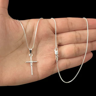 Corrente Masculina de Prata 925 com Crucifixo Pequeno folheado Colar Fino veneziana 50cm 60cm