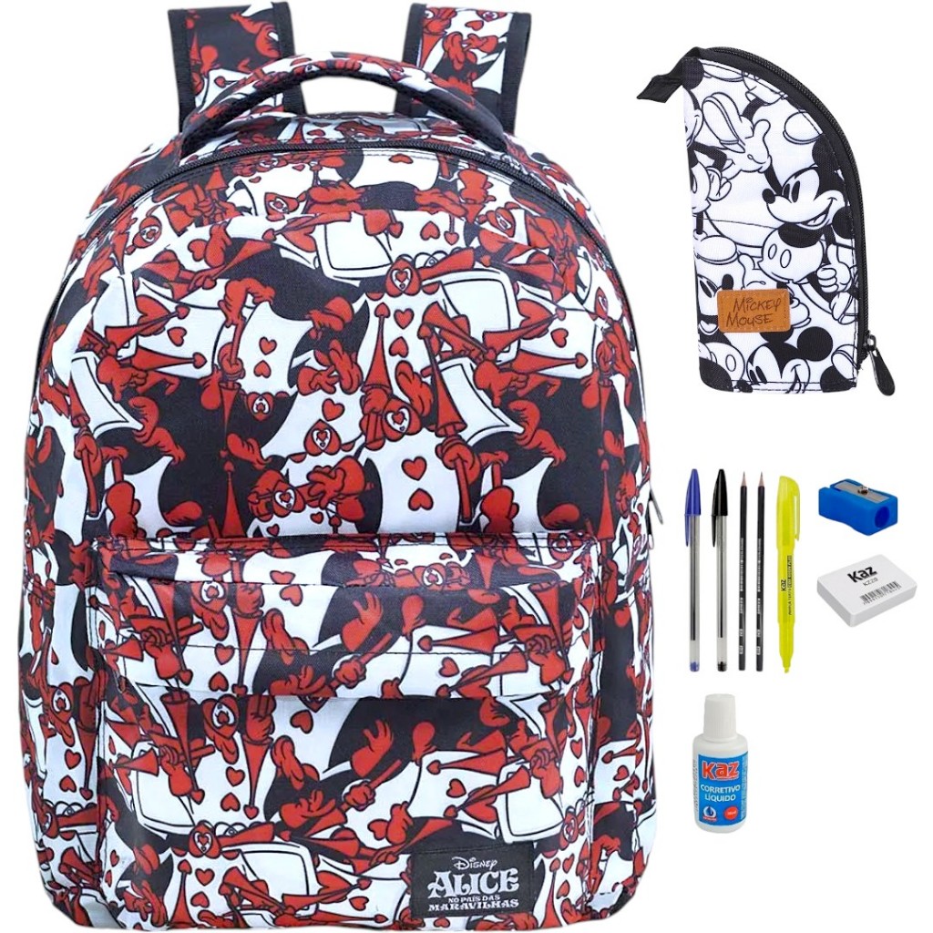 KIT Mochila Escolar de Costas Alice no País das Maravilhas Com Estojo ...