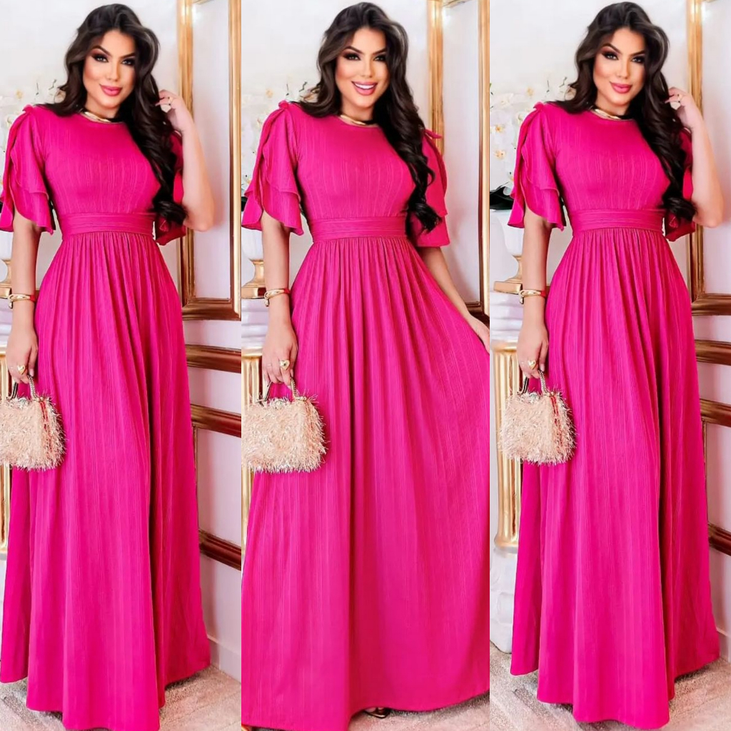 Vestido Longo Moda Evangélica Executiva Luxo Detalhe na Manga