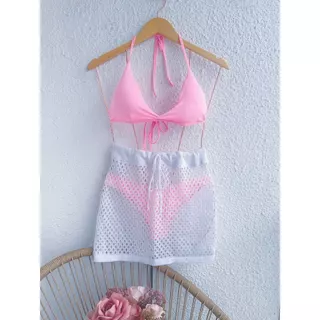saida praia conjuntos saia liso com biquini top vem bojo moda femininaDAN #11-6 em Oferta na Shopee