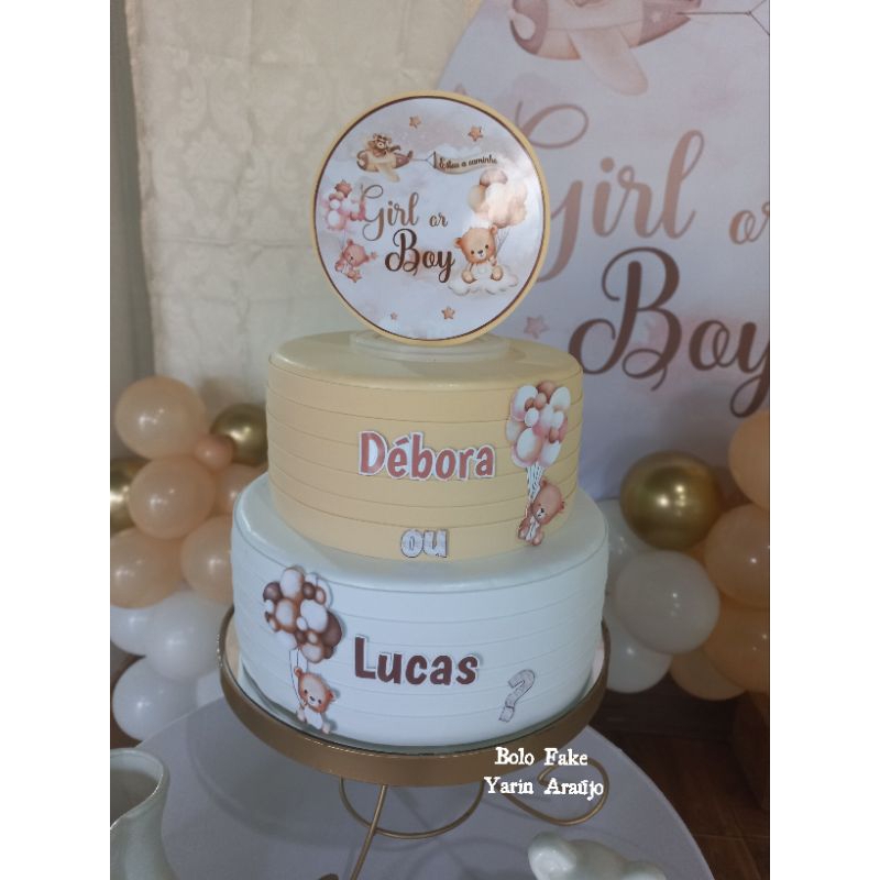 Bolo Fake Chá Revelação Branco e Bege | Shopee Brasil