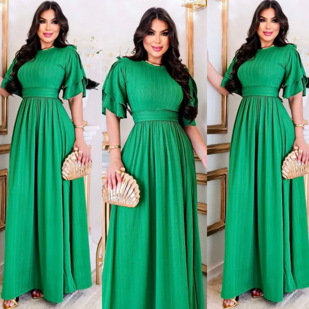 Vestido Longo Scott Moda Evangélica Luxo Social Manga Fenda com