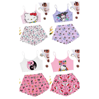 Pijama de ondinhas gatinha hello kit personagens baby doll