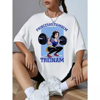 Camiseta de academia Blusa feminina treino maromba, princesas minnie docinho, plus size leg day