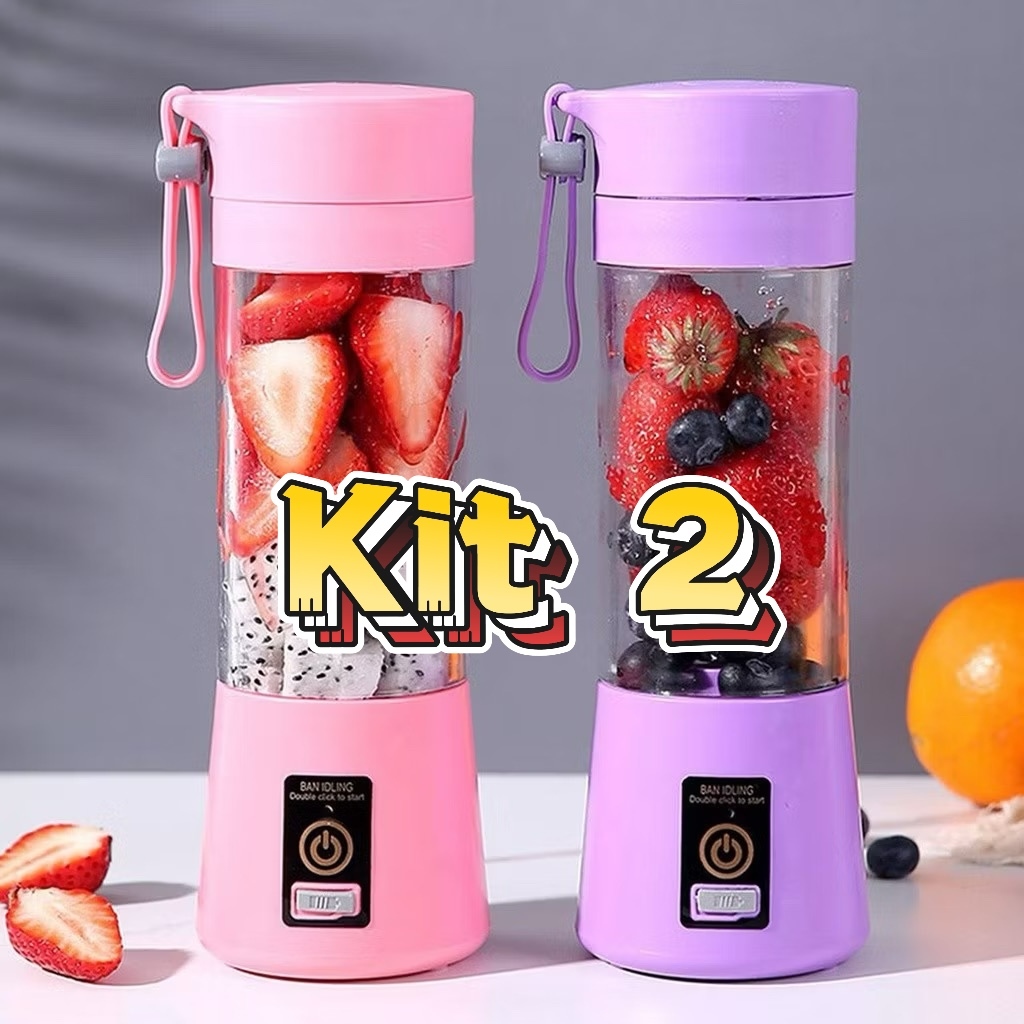 Kit 2 Mini Liquidificador Portátil Shake 6 Laminas + Cabo USB