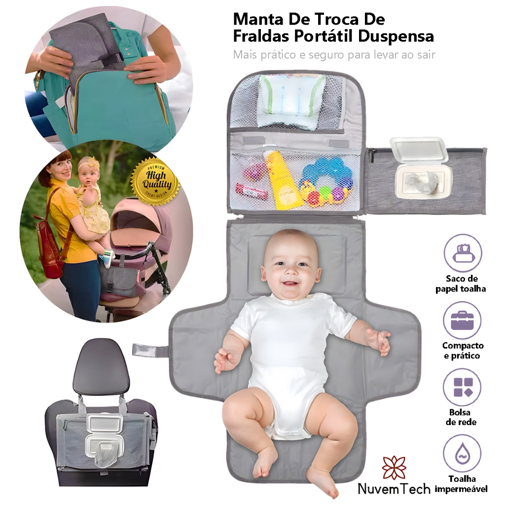 Trocador De Fralda Portatil Impermeável Dobrável Para Bebê Com Porta ...
