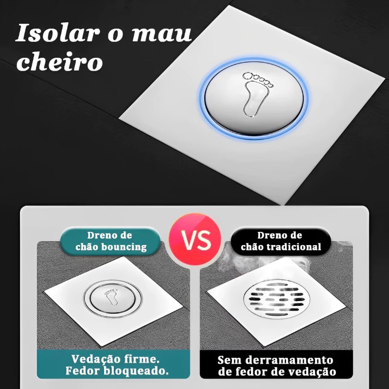 Ralo Inteligente 10x10/15x15 Click Quadrado Veda Cheiro Cromado Dreno de piso de drenagem premium