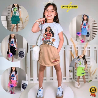 conjunto roupa infantil menina babylook e Short-saia feminino