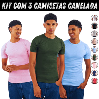Kit 3 Camisetas 100% Caneladas