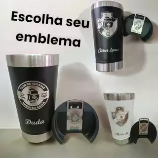 Copo Térmico Personalizado com seu Nome e Time de Futebol com Tampa e Abridor 473ml Laser Presente
