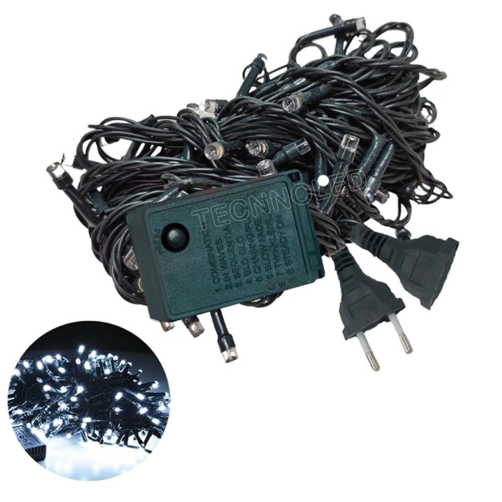 Pisca Pisca 100 Leds;Fio Verde; 8 Funções 10M BF 110V M/F