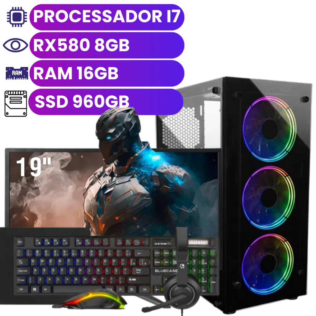 Computador Completo Gamer i7 3.4Ghz - 16GB RAM - 960GB SSD - Placa de ...