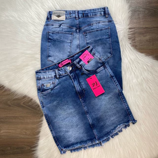 Saia Jeans Feminina Lycra Power Cintura Alta Delícia Jeans